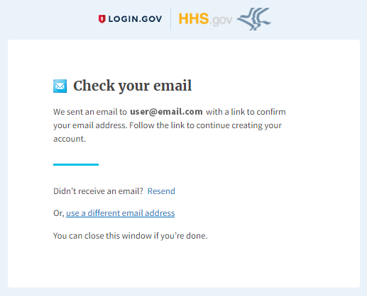 screenshot of Check your email screen