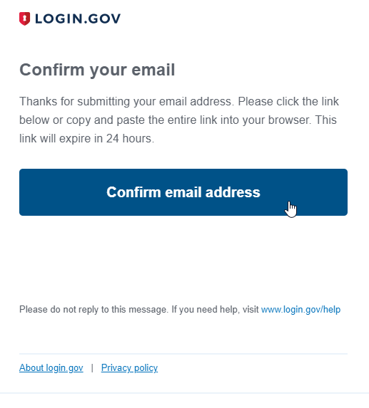 screenshot of the Confirm your email message from Login.gov